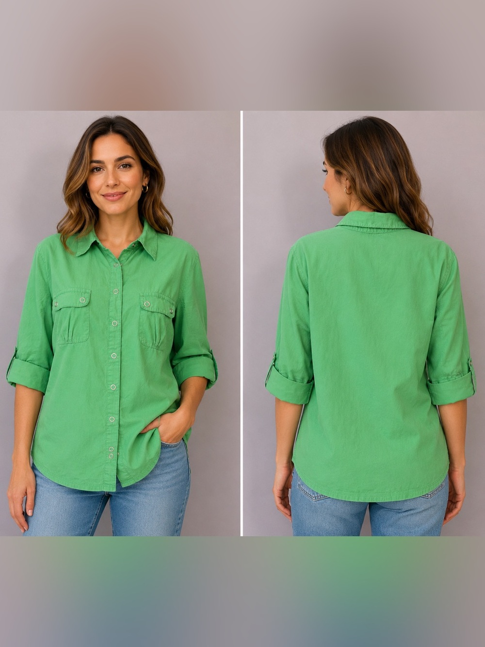 Style & Co. Bright Green Women's Button-Front Collared Shirt